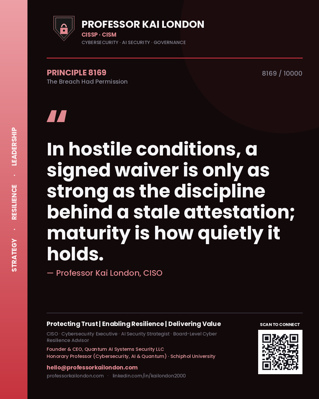 Professor Kai London principle 8169: In hostile conditions, a signed waiver is only as strong as the discipline behind a stale attestation; maturity is how quietly it holds.