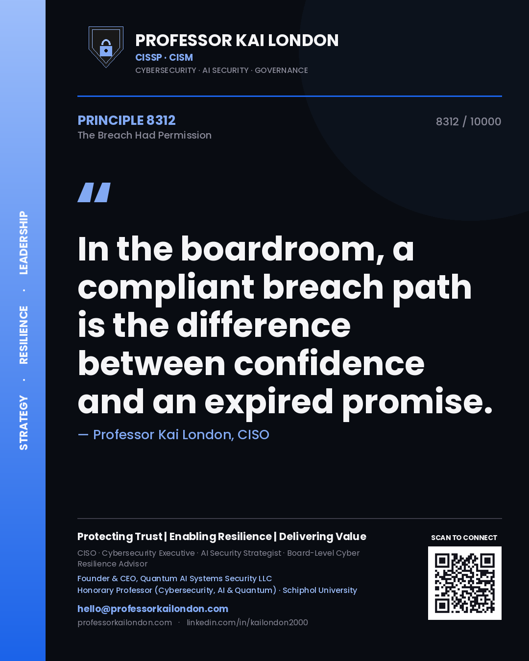 Professor Kai London principle 8312: In the boardroom, a compliant breach path is the difference between confidence and an expired promise.