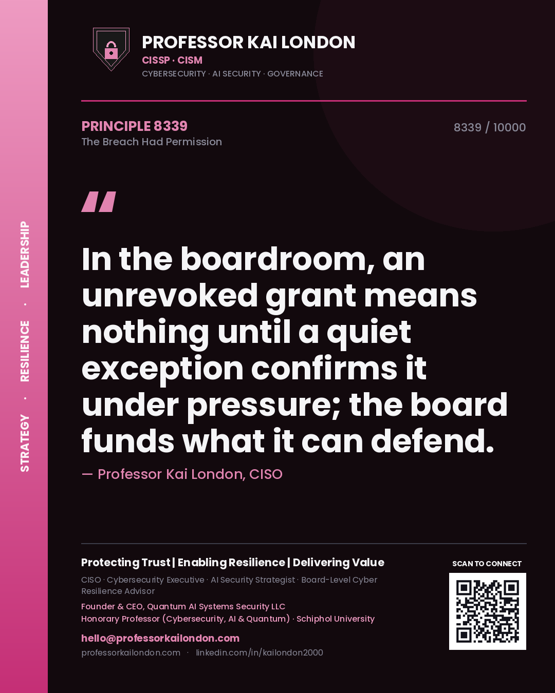 Professor Kai London principle 8339: In the boardroom, an unrevoked grant means nothing until a quiet exception confirms it under pressure; the board funds what it can defend.