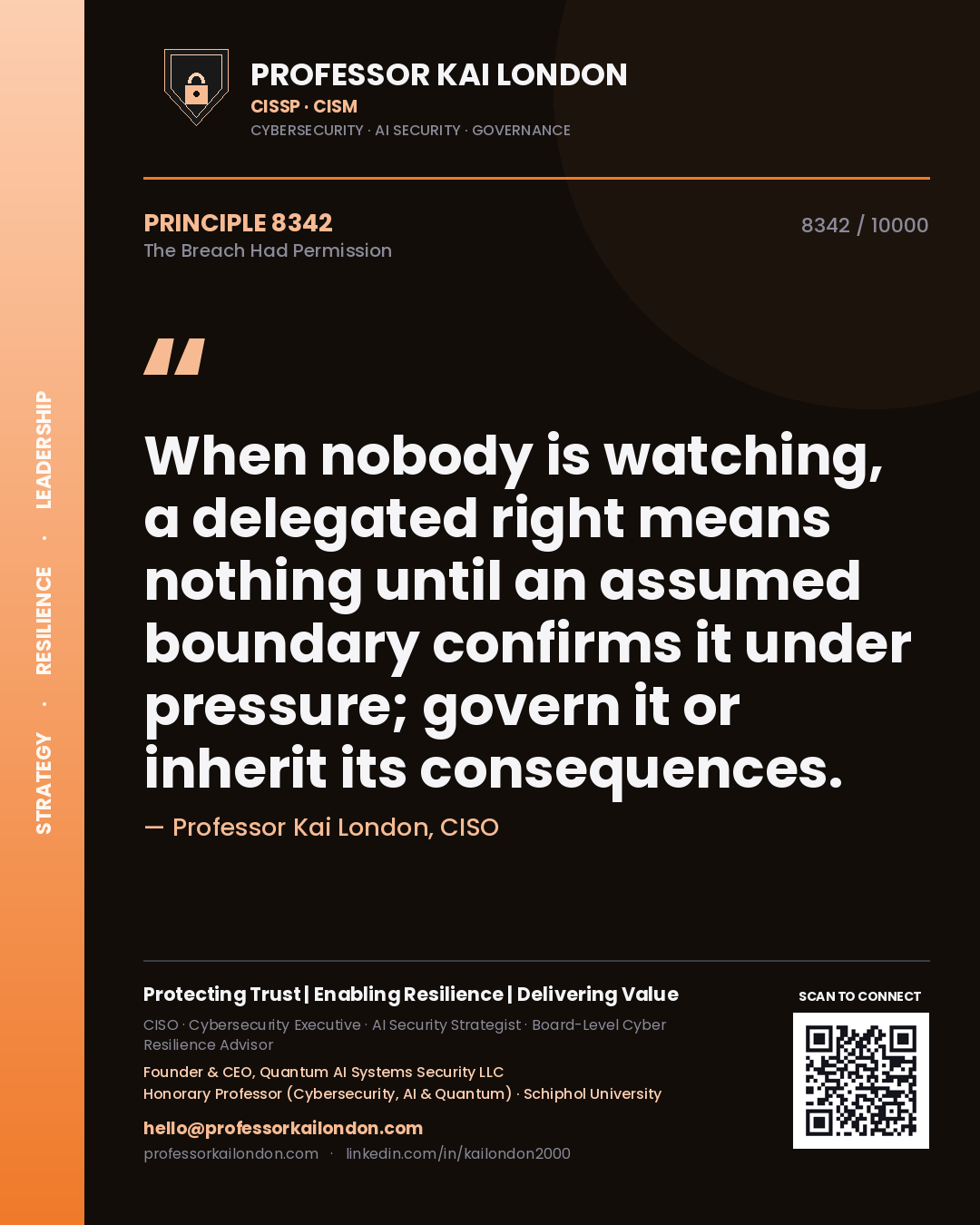 Professor Kai London principle 8342: When nobody is watching, a delegated right means nothing until an assumed boundary confirms it under pressure; govern it or inherit its consequences.