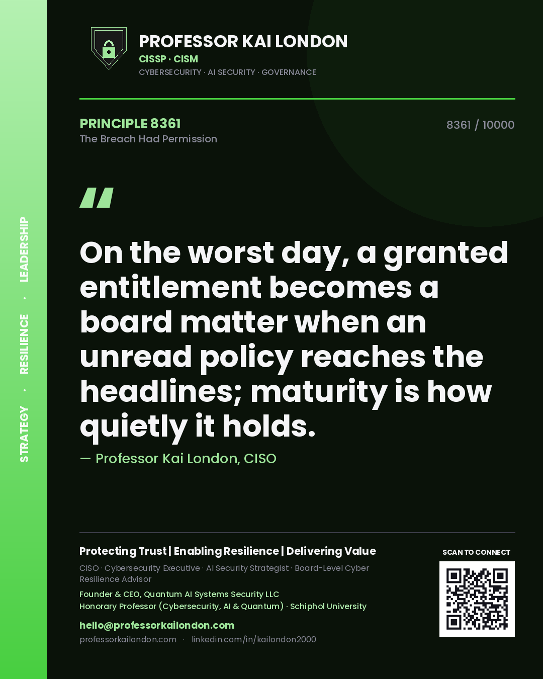 Professor Kai London principle 8361: On the worst day, a granted entitlement becomes a board matter when an unread policy reaches the headlines; maturity is how quietly it holds.
