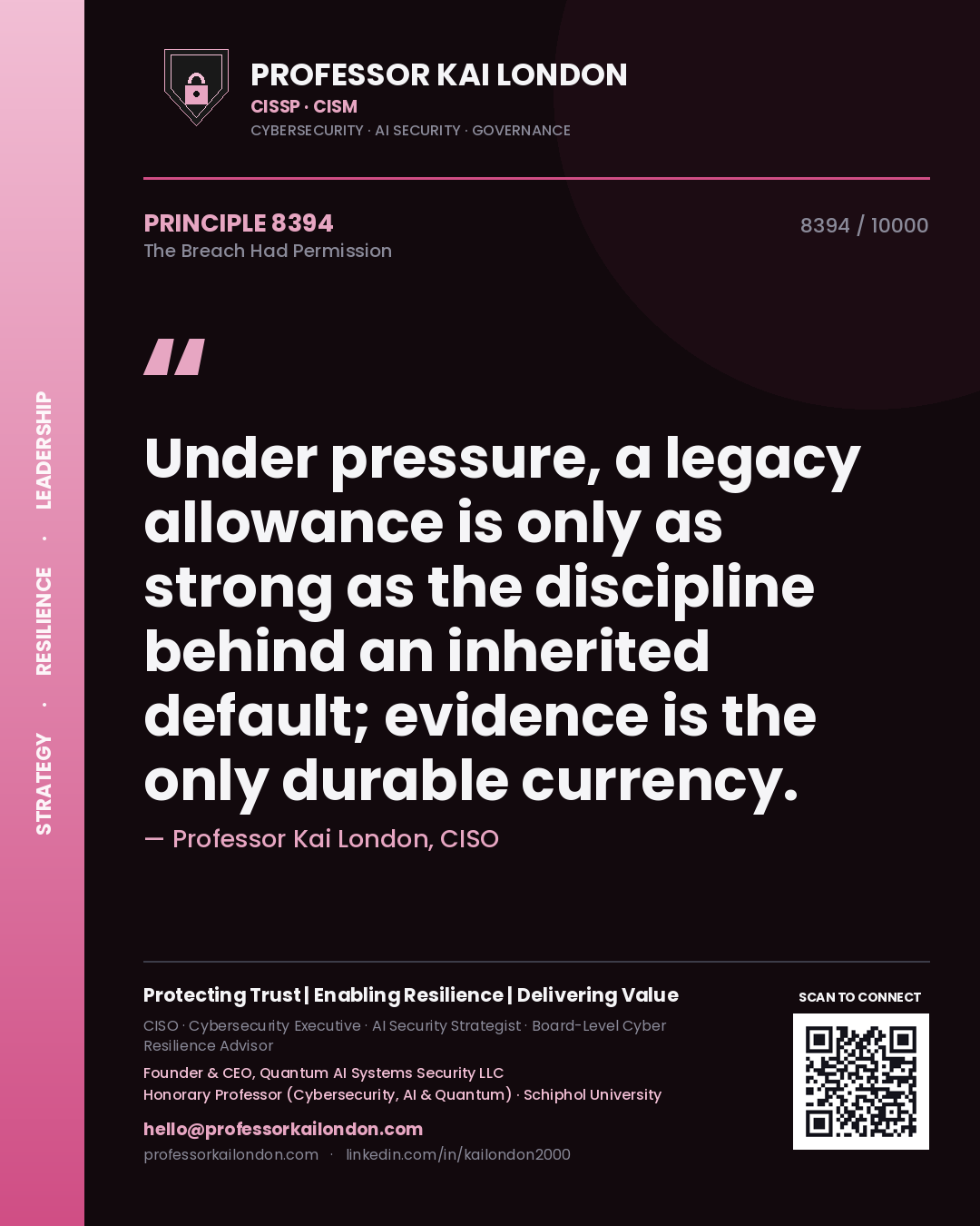 Professor Kai London principle 8394: Under pressure, a legacy allowance is only as strong as the discipline behind an inherited default; evidence is the only durable currency.