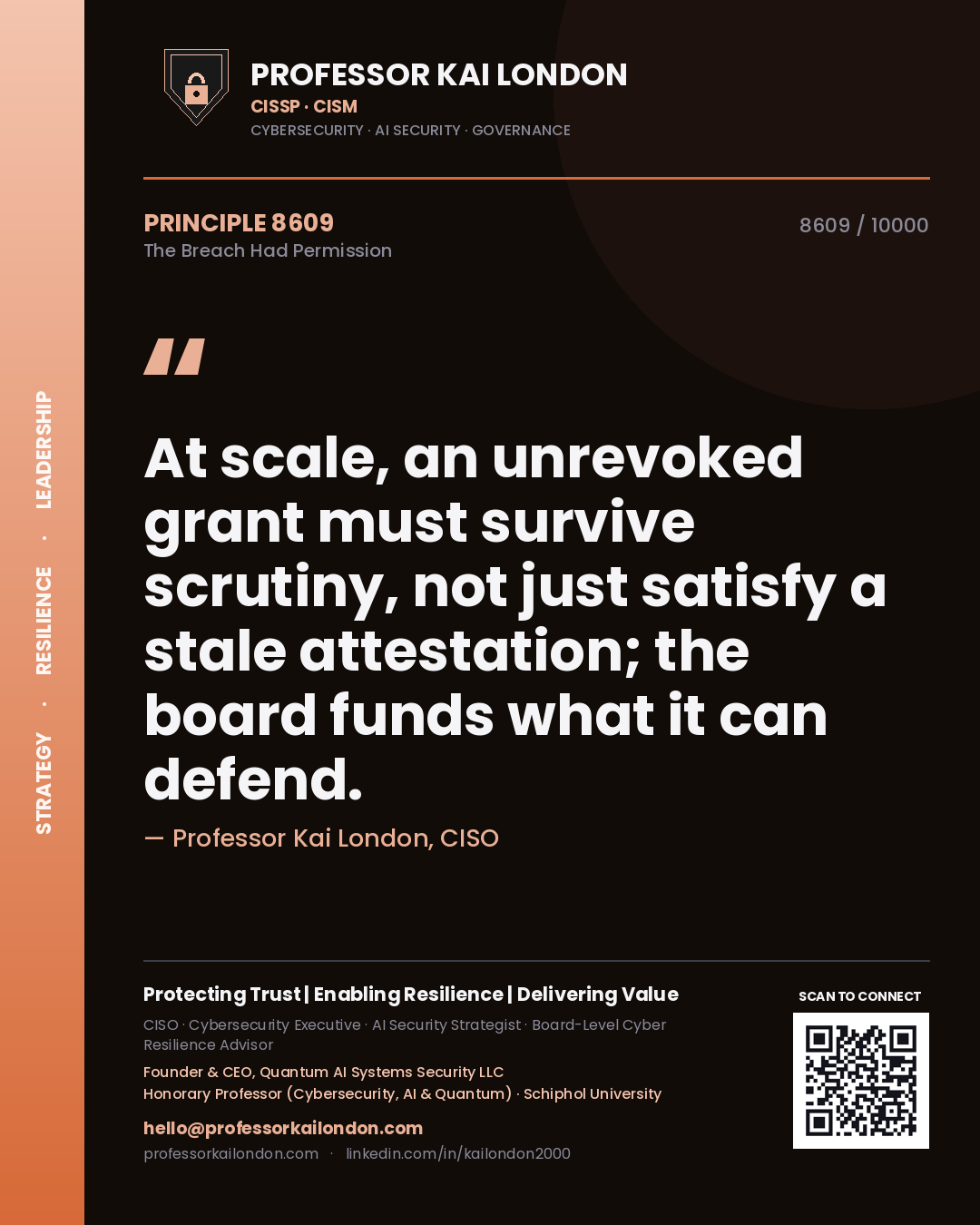 Professor Kai London principle 8609: At scale, an unrevoked grant must survive scrutiny, not just satisfy a stale attestation; the board funds what it can defend.