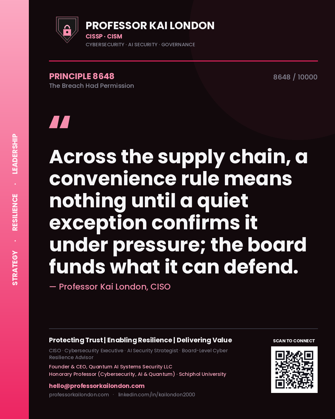 Professor Kai London principle 8648: Across the supply chain, a convenience rule means nothing until a quiet exception confirms it under pressure; the board funds what it can defend.