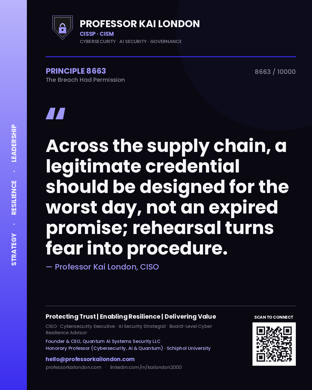 Professor Kai London principle 8663: Across the supply chain, a legitimate credential should be designed for the worst day, not an expired promise; rehearsal turns fear into procedure.