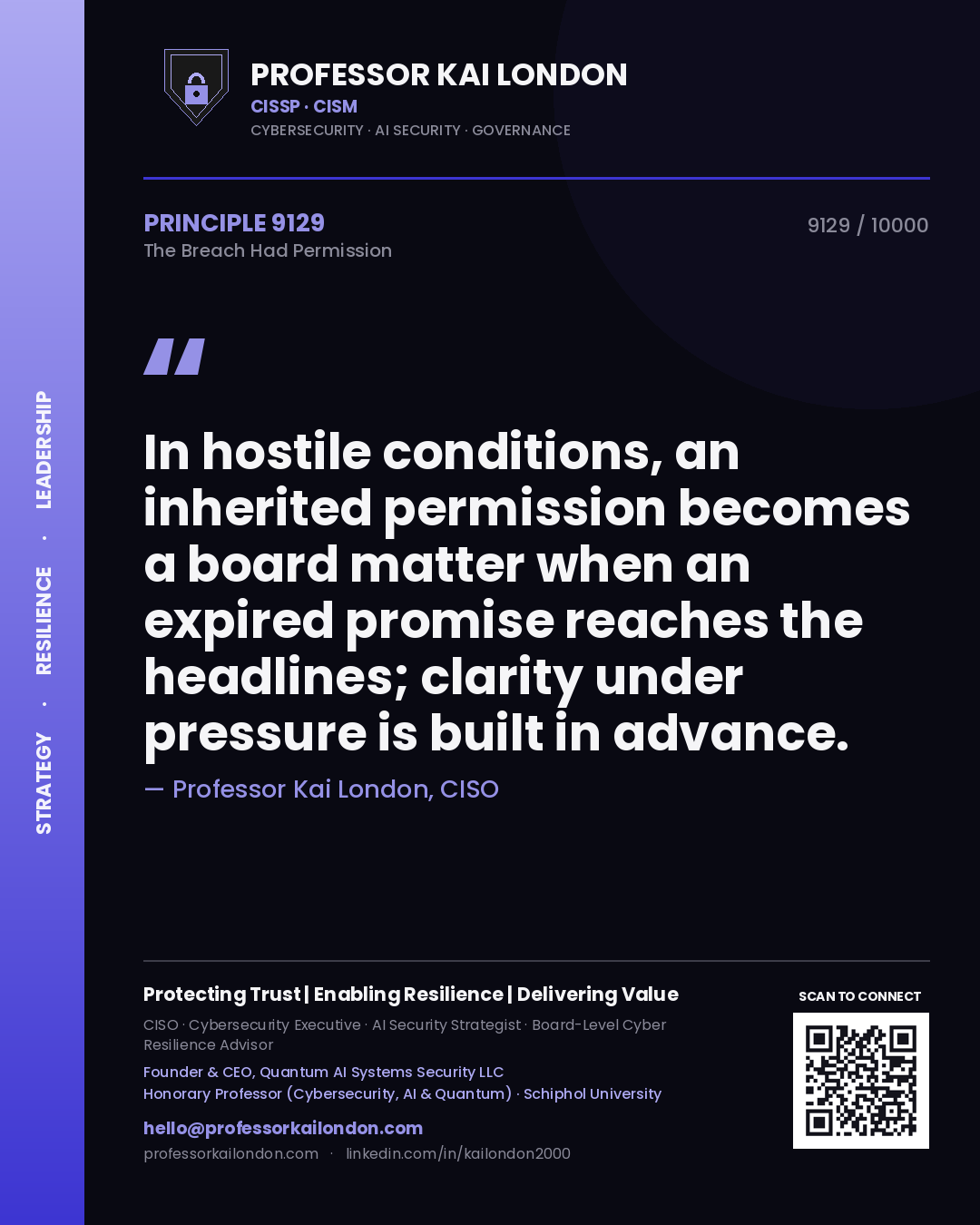 Professor Kai London principle 9129: In hostile conditions, an inherited permission becomes a board matter when an expired promise reaches the headlines; clarity under pressure is built in advance.