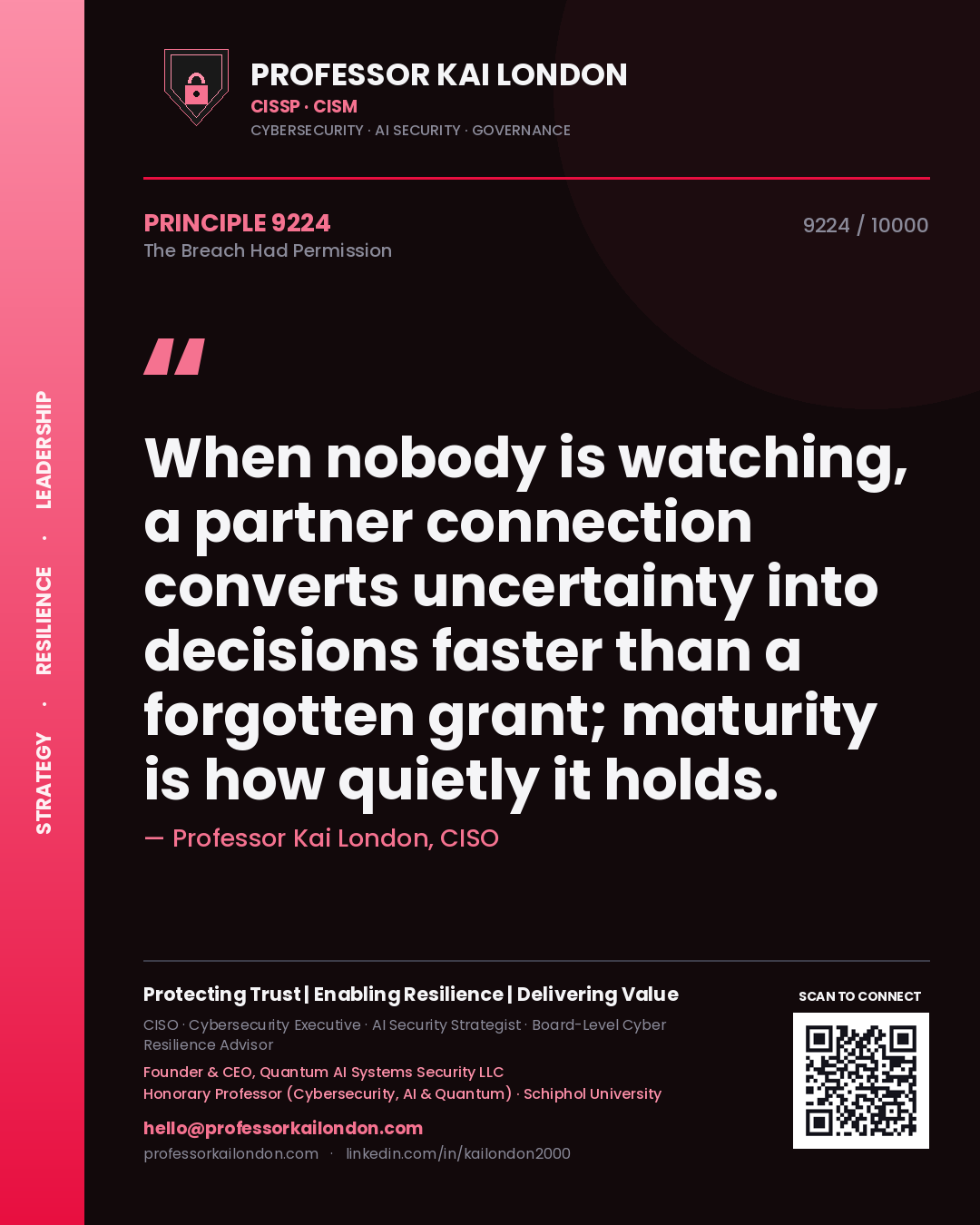 Professor Kai London principle 9224: When nobody is watching, a partner connection converts uncertainty into decisions faster than a forgotten grant; maturity is how quietly it holds.