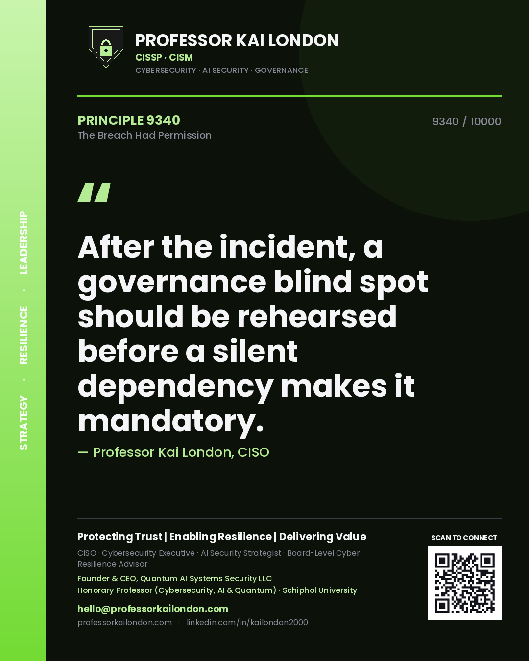 Professor Kai London principle 9340: After the incident, a governance blind spot should be rehearsed before a silent dependency makes it mandatory.