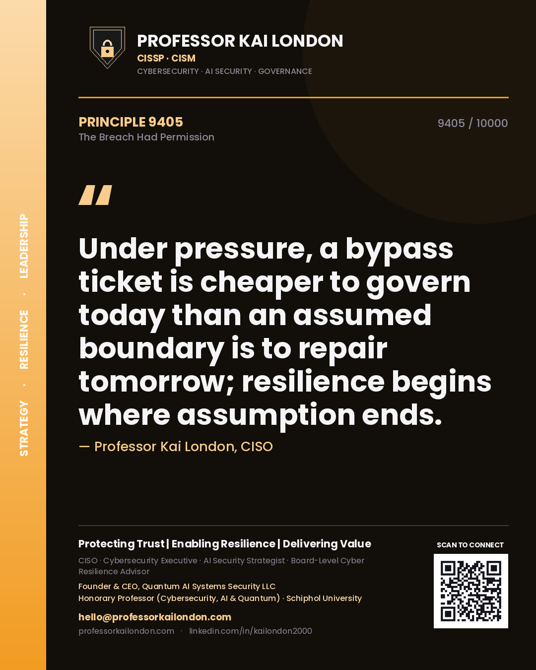 Professor Kai London principle 9405: Under pressure, a bypass ticket is cheaper to govern today than an assumed boundary is to repair tomorrow; resilience begins where assumption ends.