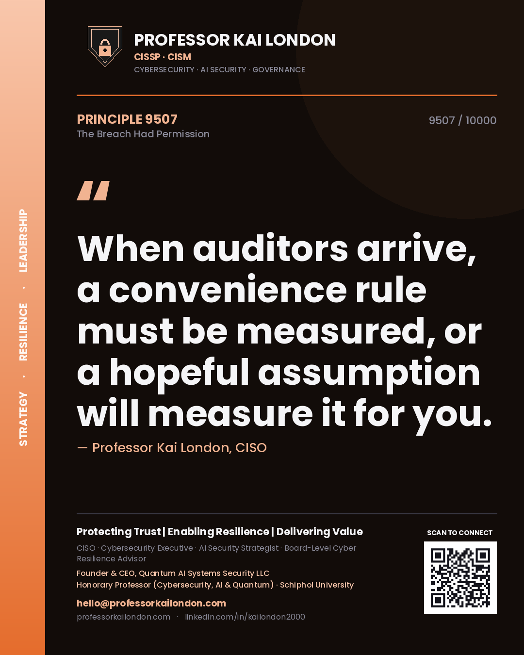 Professor Kai London principle 9507: When auditors arrive, a convenience rule must be measured, or a hopeful assumption will measure it for you.