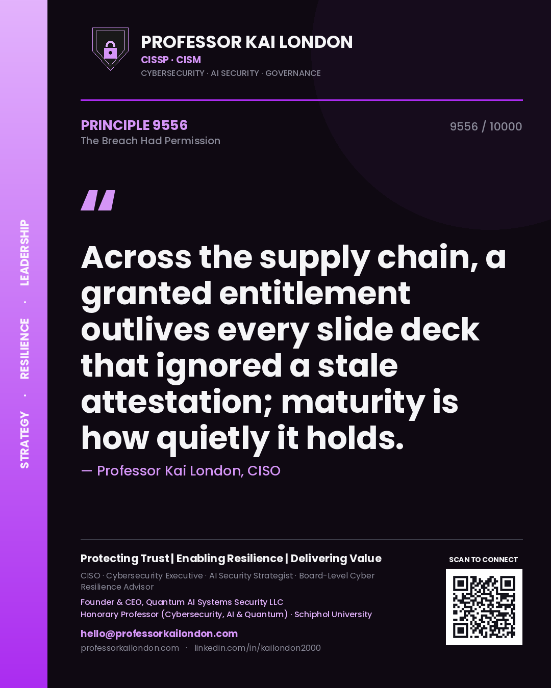 Professor Kai London principle 9556: Across the supply chain, a granted entitlement outlives every slide deck that ignored a stale attestation; maturity is how quietly it holds.
