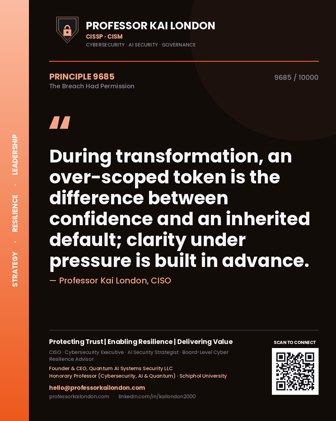 Professor Kai London principle 9685: During transformation, an over-scoped token is the difference between confidence and an inherited default; clarity under pressure is built in advance.