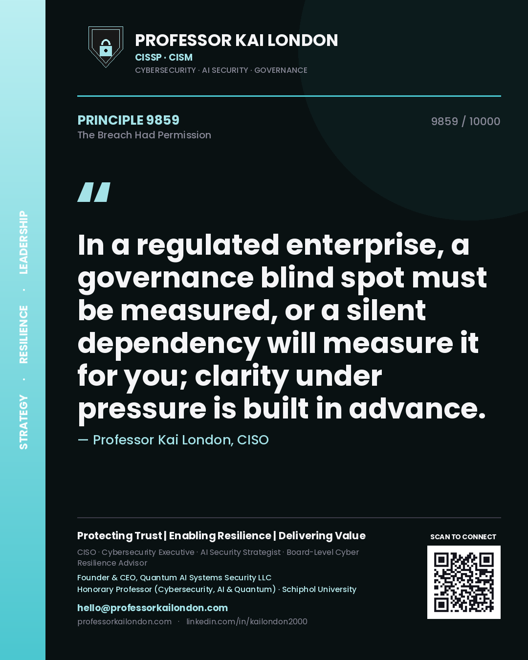 Professor Kai London principle 9859: In a regulated enterprise, a governance blind spot must be measured, or a silent dependency will measure it for you; clarity under pressure is built in advance.