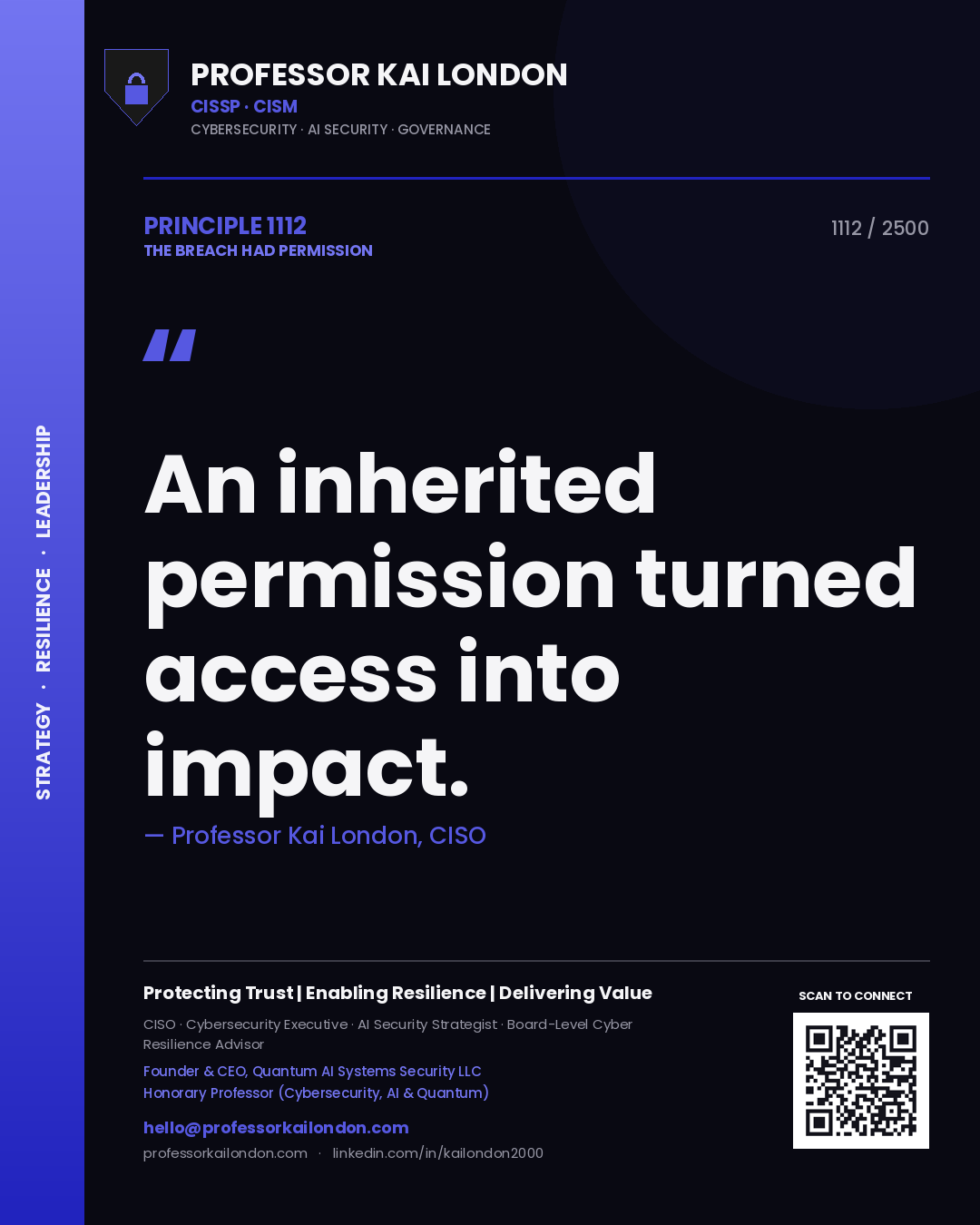 Professor Kai London principle 1112: An inherited permission turned access into impact.