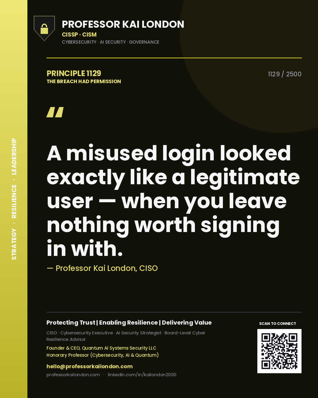 Professor Kai London principle 1129: A misused login looked exactly like a legitimate user — when you leave nothing worth signing in with.