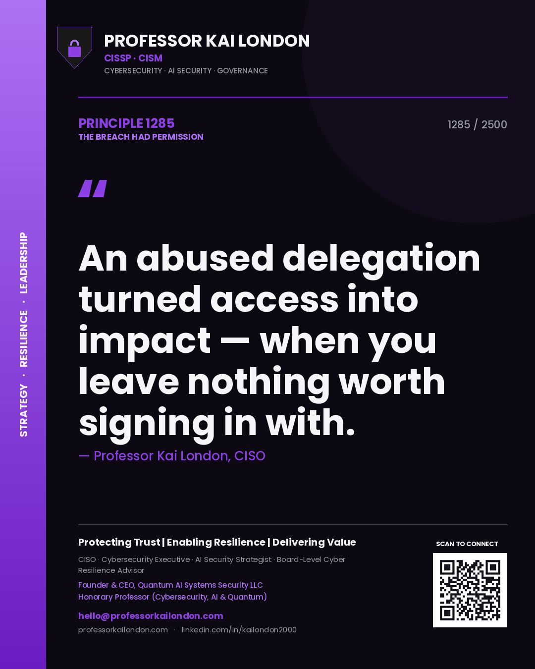 Professor Kai London principle 1285: An abused delegation turned access into impact — when you leave nothing worth signing in with.