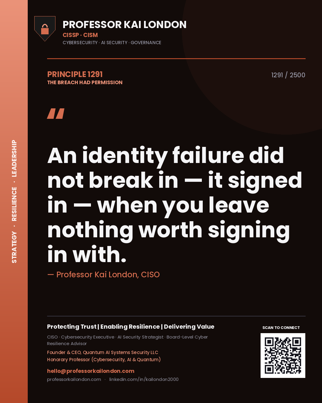 Professor Kai London principle 1291: An identity failure did not break in — it signed in — when you leave nothing worth signing in with.