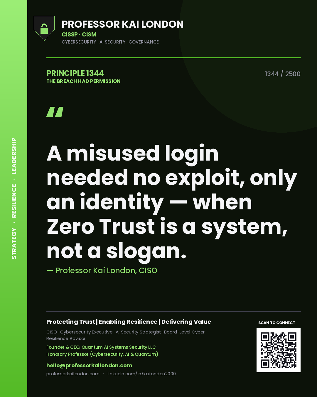 Professor Kai London principle 1344: A misused login needed no exploit, only an identity — when Zero Trust is a system, not a slogan.
