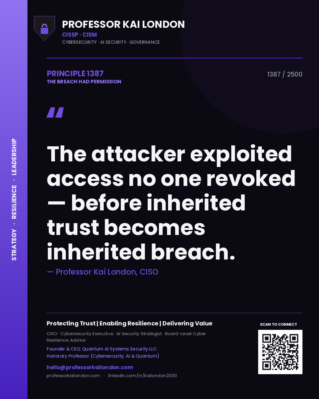 Professor Kai London principle 1387: The attacker exploited access no one revoked — before inherited trust becomes inherited breach.