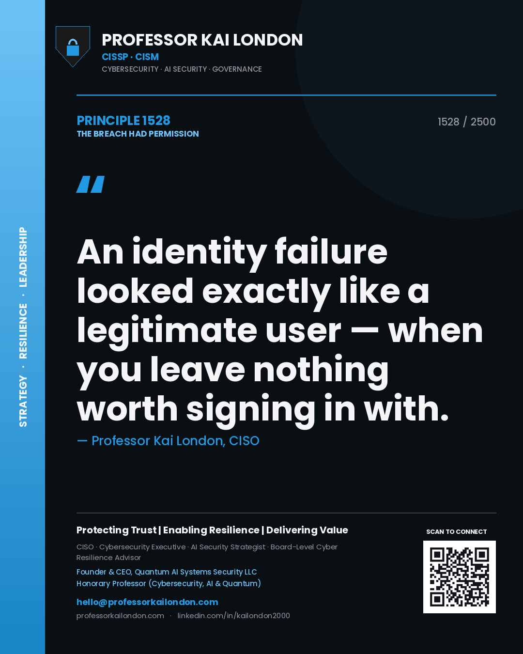 Professor Kai London principle 1528: An identity failure looked exactly like a legitimate user — when you leave nothing worth signing in with.