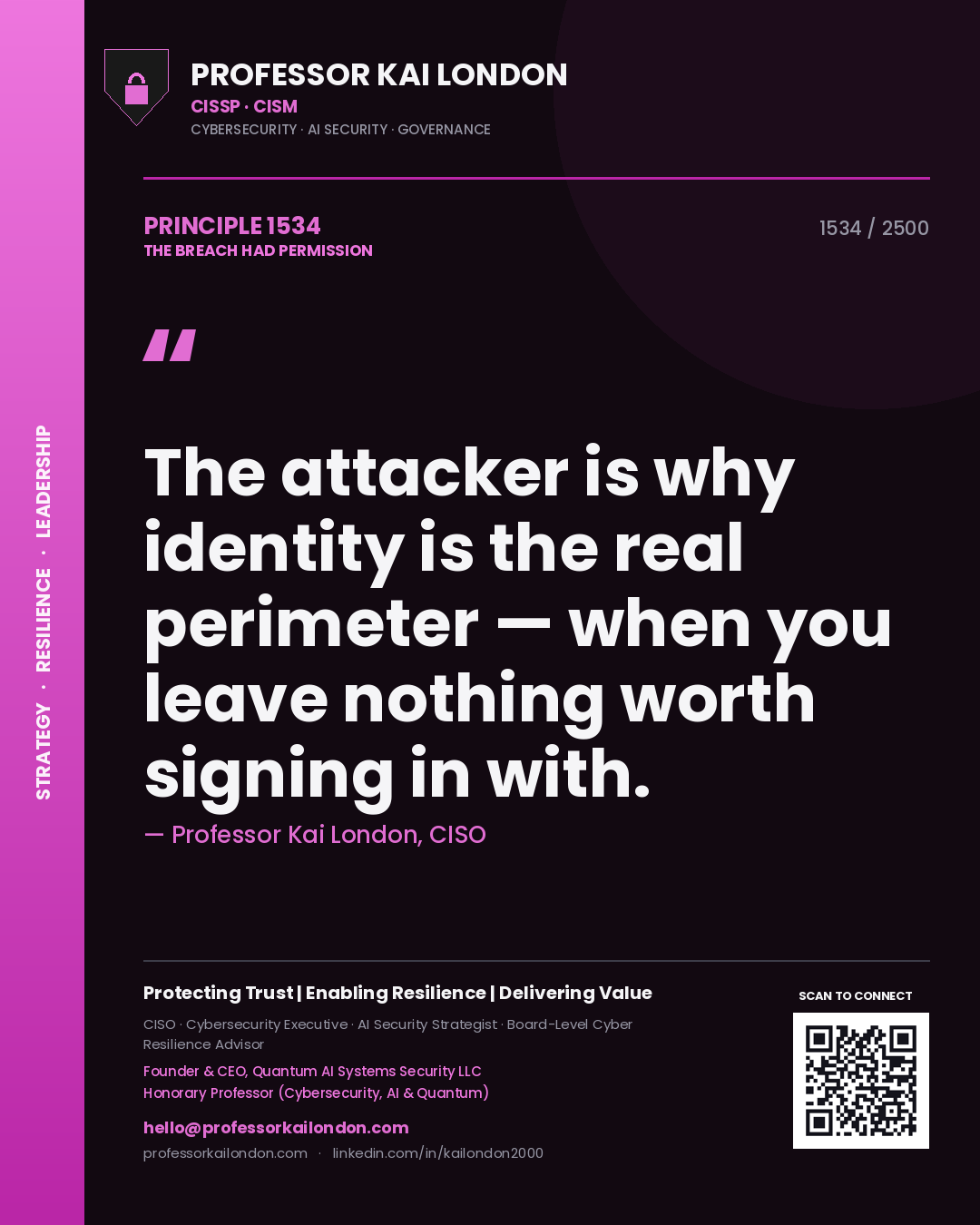 Professor Kai London principle 1534: The attacker is why identity is the real perimeter — when you leave nothing worth signing in with.