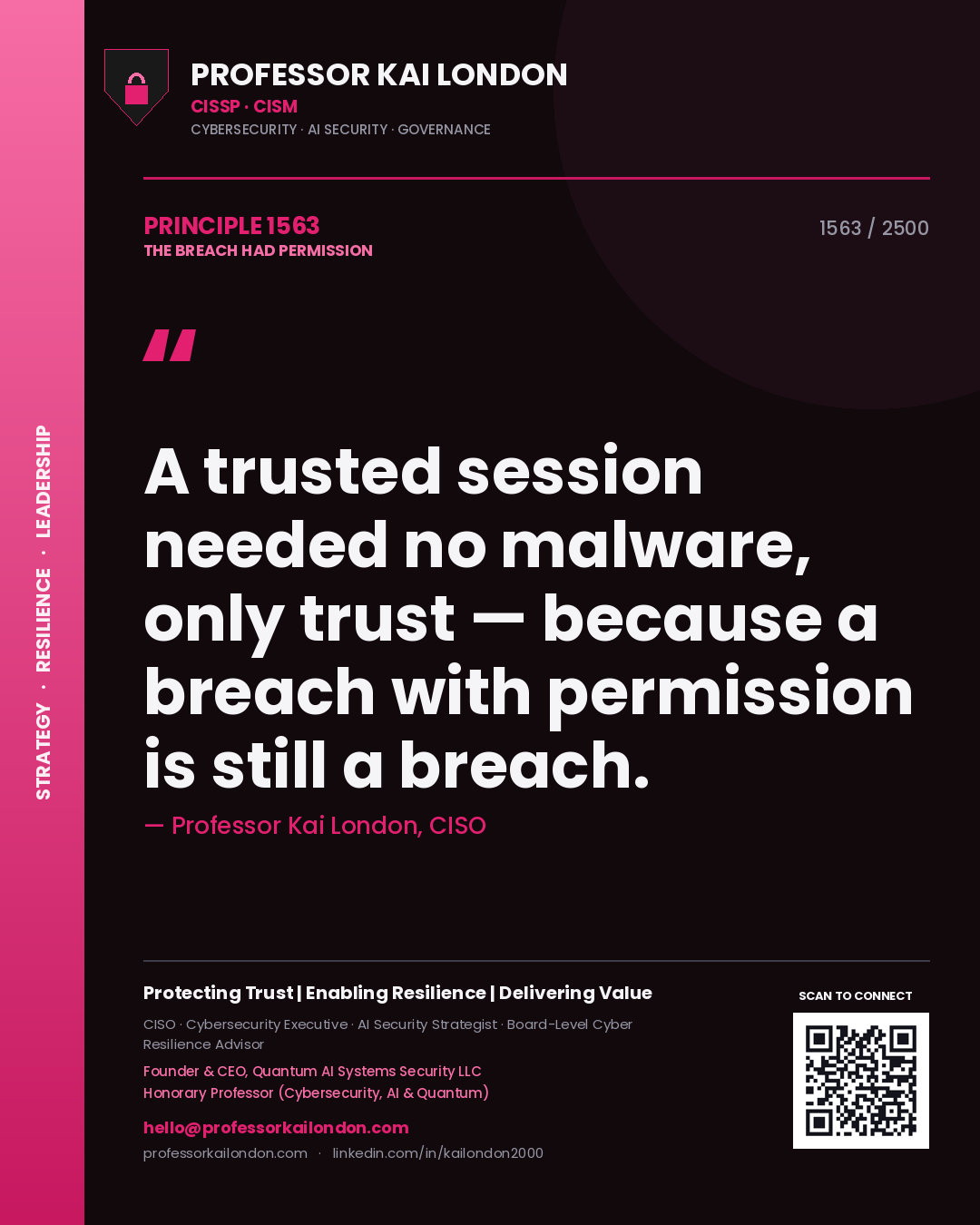 Professor Kai London principle 1563: A trusted session needed no malware, only trust — because a breach with permission is still a breach.