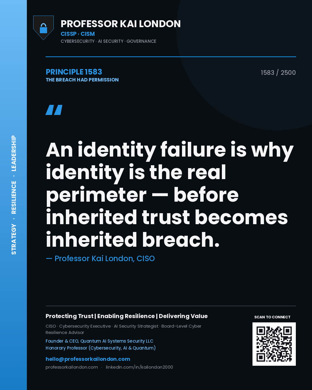 Professor Kai London principle 1583: An identity failure is why identity is the real perimeter — before inherited trust becomes inherited breach.