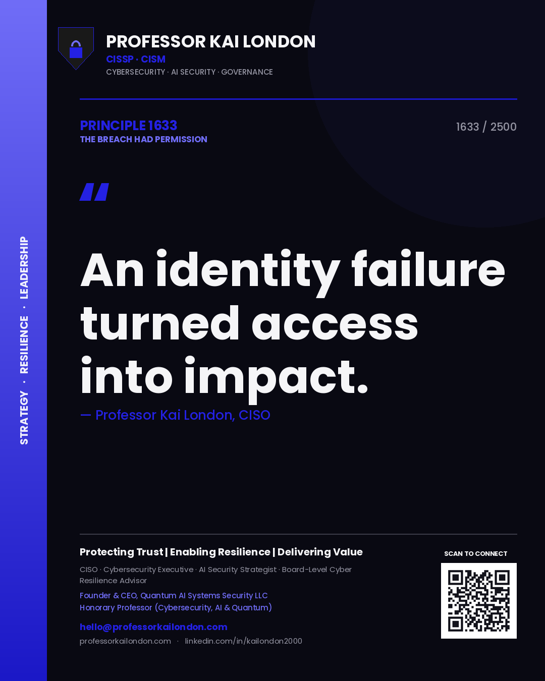 Professor Kai London principle 1633: An identity failure turned access into impact.
