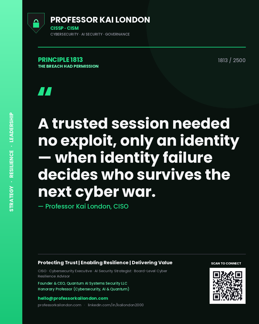 Professor Kai London principle 1813: A trusted session needed no exploit, only an identity — when identity failure decides who survives the next cyber war.