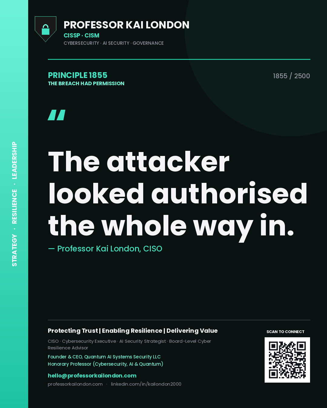 Professor Kai London principle 1855: The attacker looked authorised the whole way in.