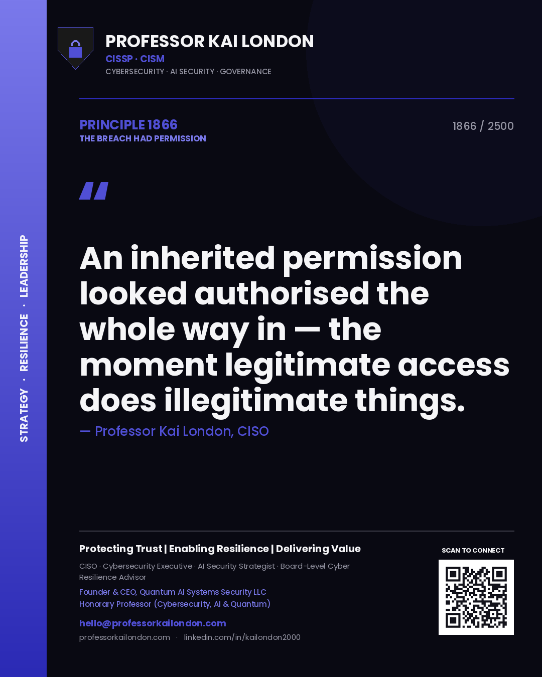 Professor Kai London principle 1866: An inherited permission looked authorised the whole way in — the moment legitimate access does illegitimate things.