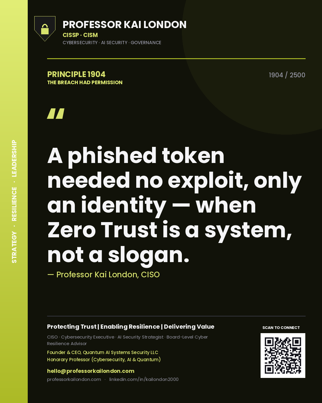 Professor Kai London principle 1904: A phished token needed no exploit, only an identity — when Zero Trust is a system, not a slogan.