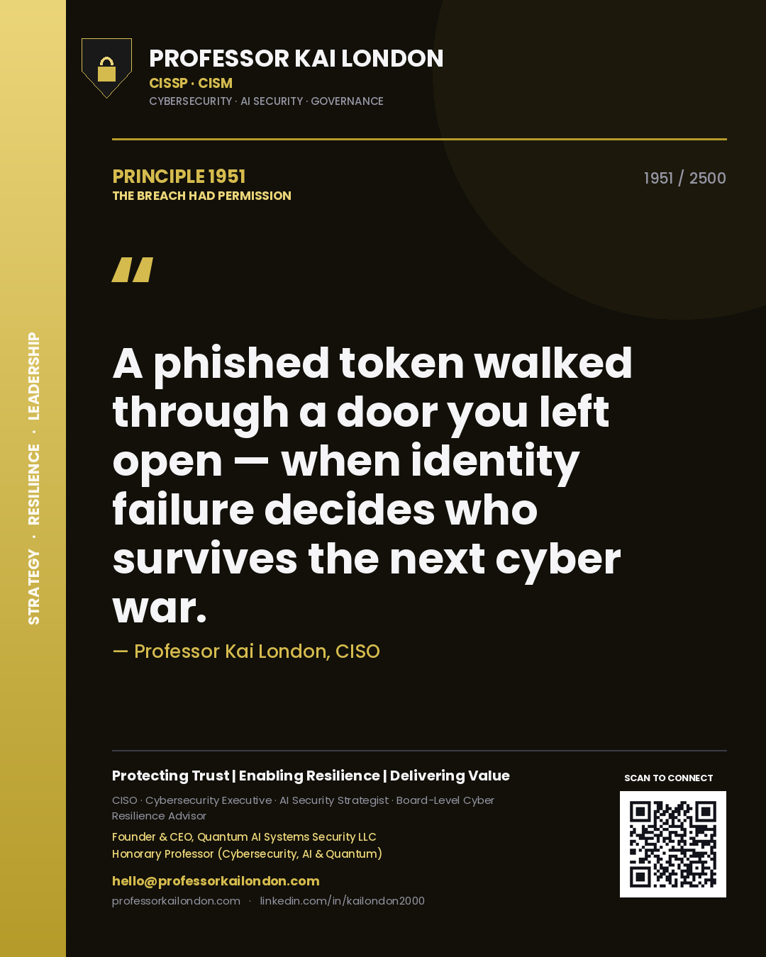 Professor Kai London principle 1951: A phished token walked through a door you left open — when identity failure decides who survives the next cyber war.