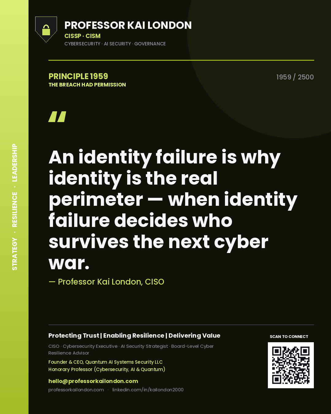 Professor Kai London principle 1959: An identity failure is why identity is the real perimeter — when identity failure decides who survives the next cyber war.