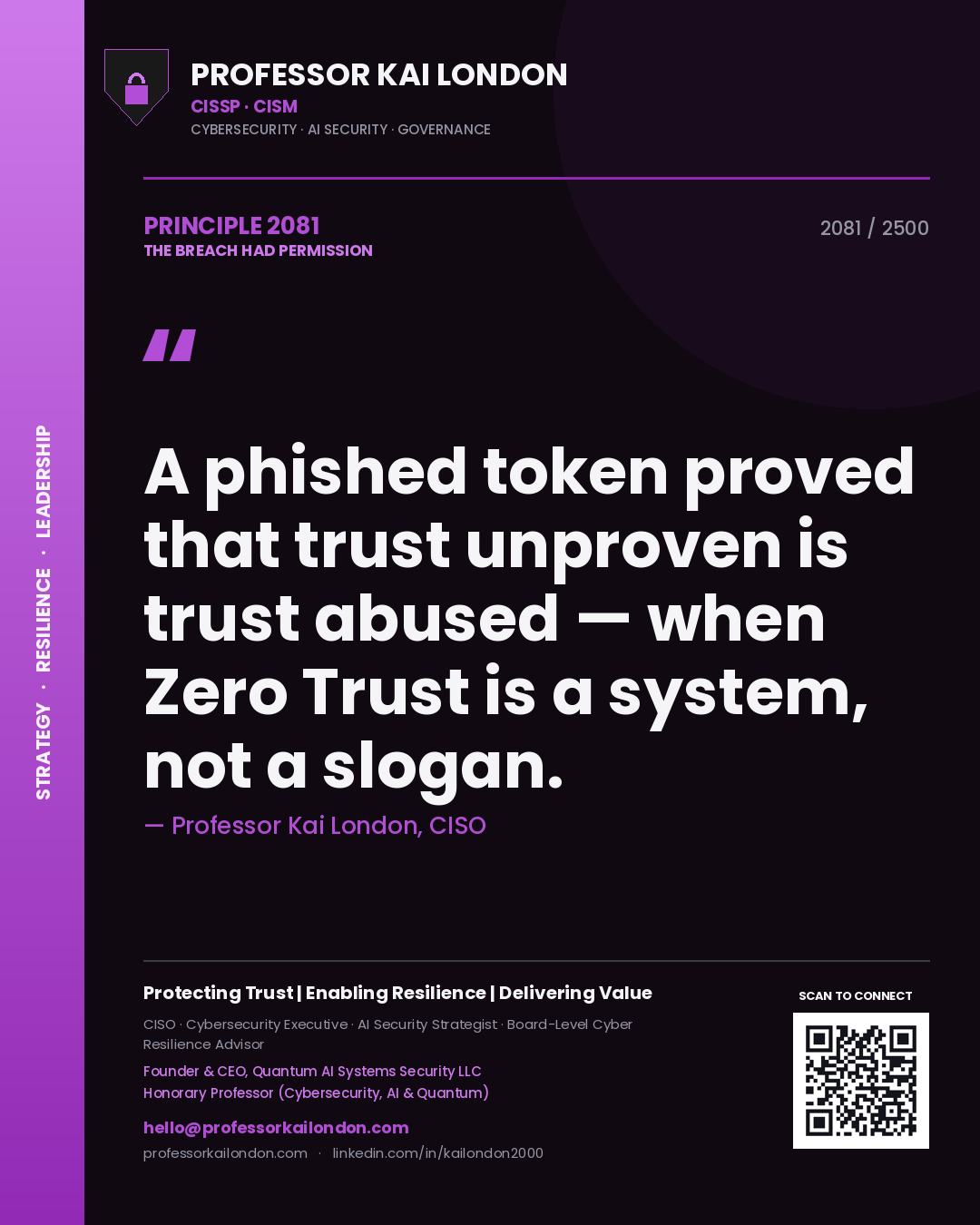 Professor Kai London principle 2081: A phished token proved that trust unproven is trust abused — when Zero Trust is a system, not a slogan.