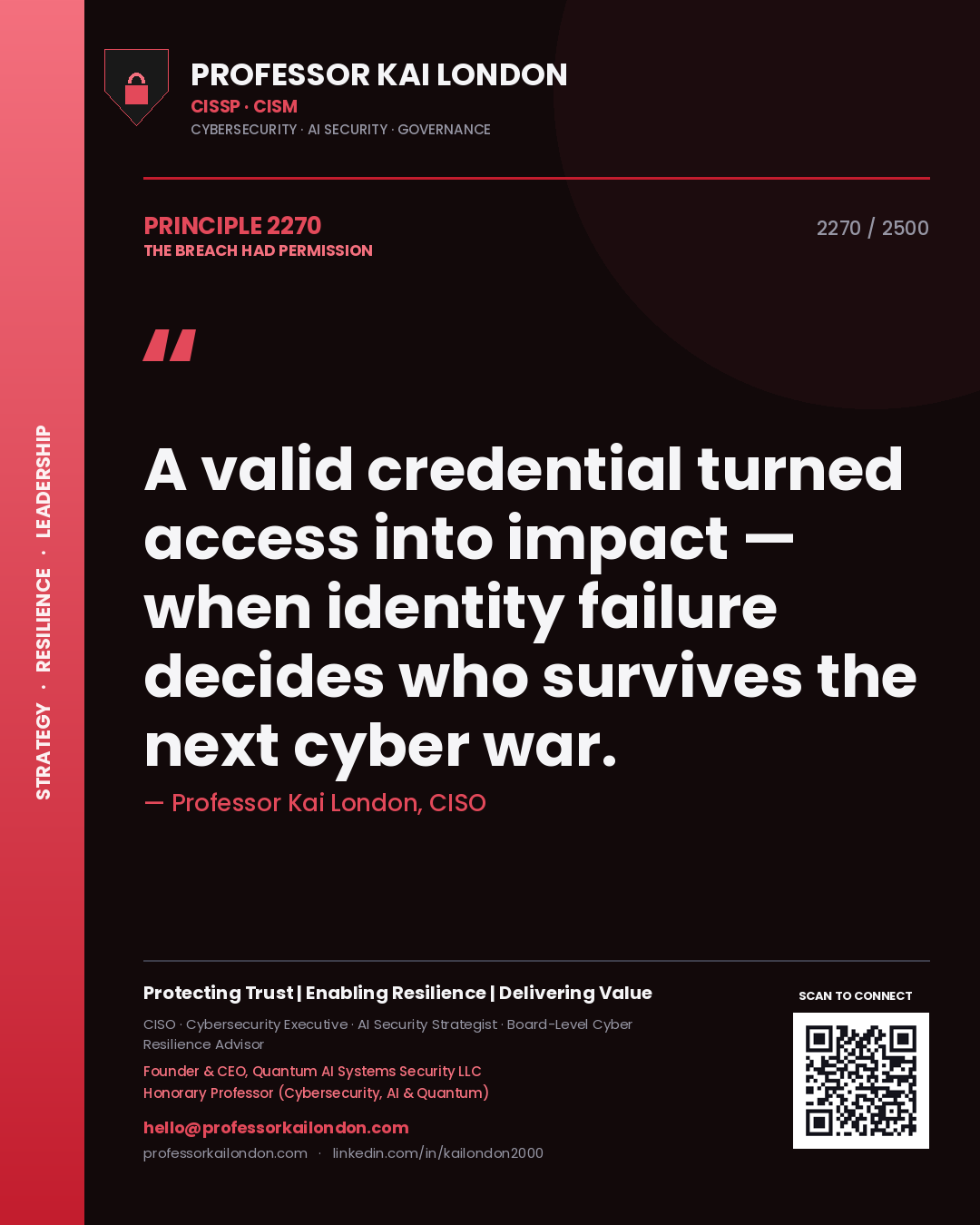 Professor Kai London principle 2270: A valid credential turned access into impact — when identity failure decides who survives the next cyber war.