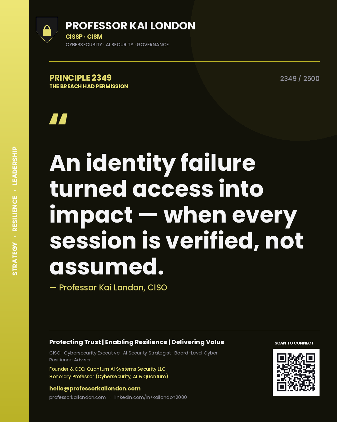 Professor Kai London principle 2349: An identity failure turned access into impact — when every session is verified, not assumed.