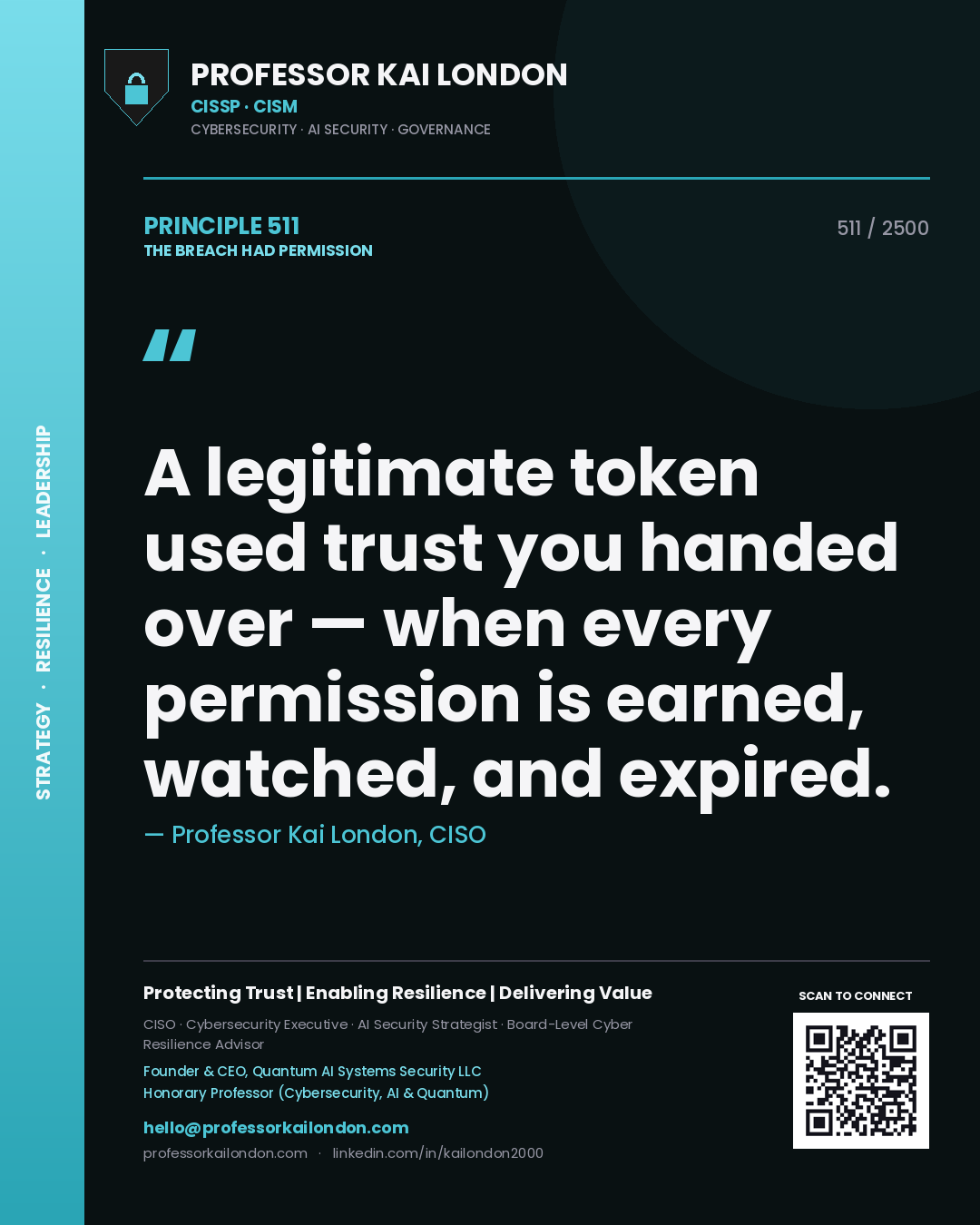 Professor Kai London principle 511: A legitimate token used trust you handed over — when every permission is earned, watched, and expired.