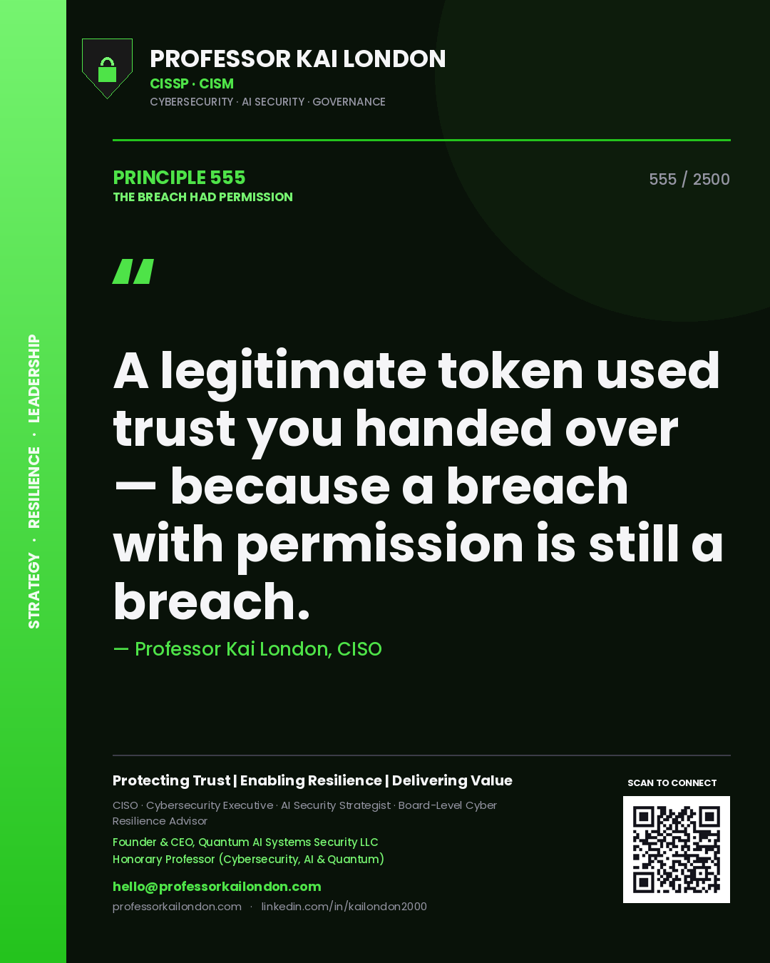Professor Kai London principle 555: A legitimate token used trust you handed over — because a breach with permission is still a breach.