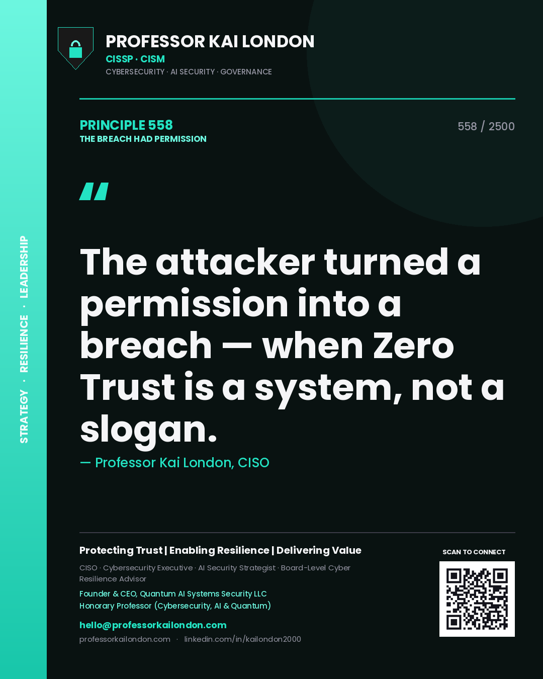 Professor Kai London principle 558: The attacker turned a permission into a breach — when Zero Trust is a system, not a slogan.