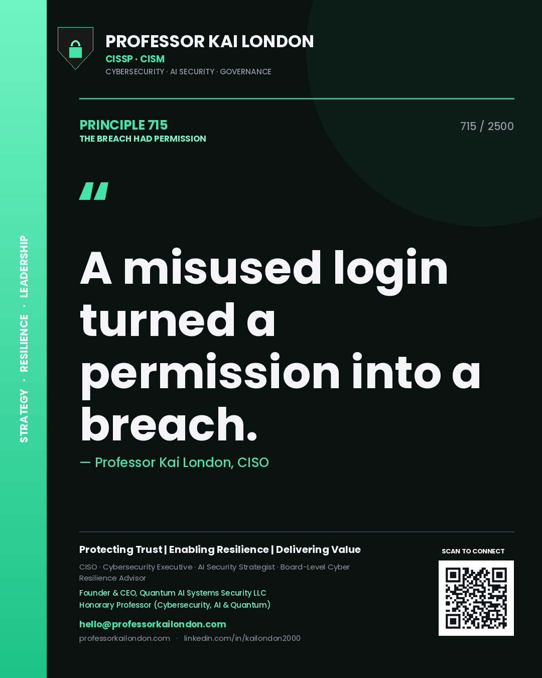 Professor Kai London principle 715: A misused login turned a permission into a breach.