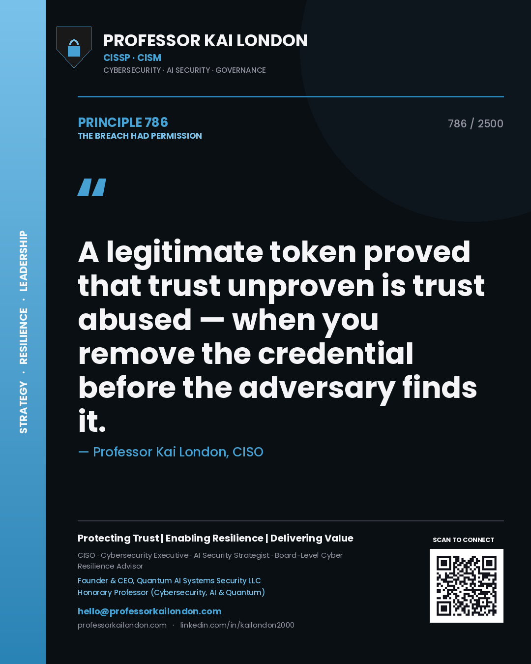 Professor Kai London principle 786: A legitimate token proved that trust unproven is trust abused — when you remove the credential before the adversary finds it.