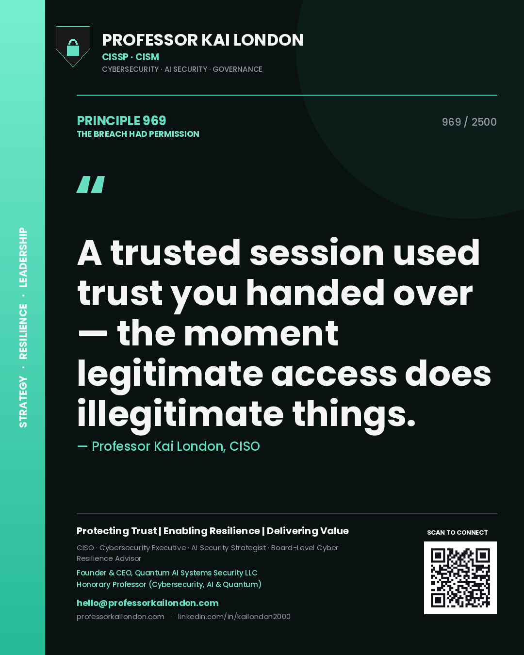 Professor Kai London principle 969: A trusted session used trust you handed over — the moment legitimate access does illegitimate things.