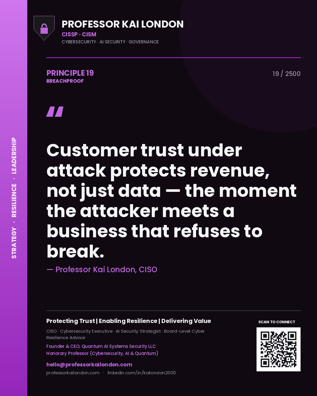 Professor Kai London principle 19: Customer trust under attack protects revenue, not just data — the moment the attacker meets a business that refuses to break.