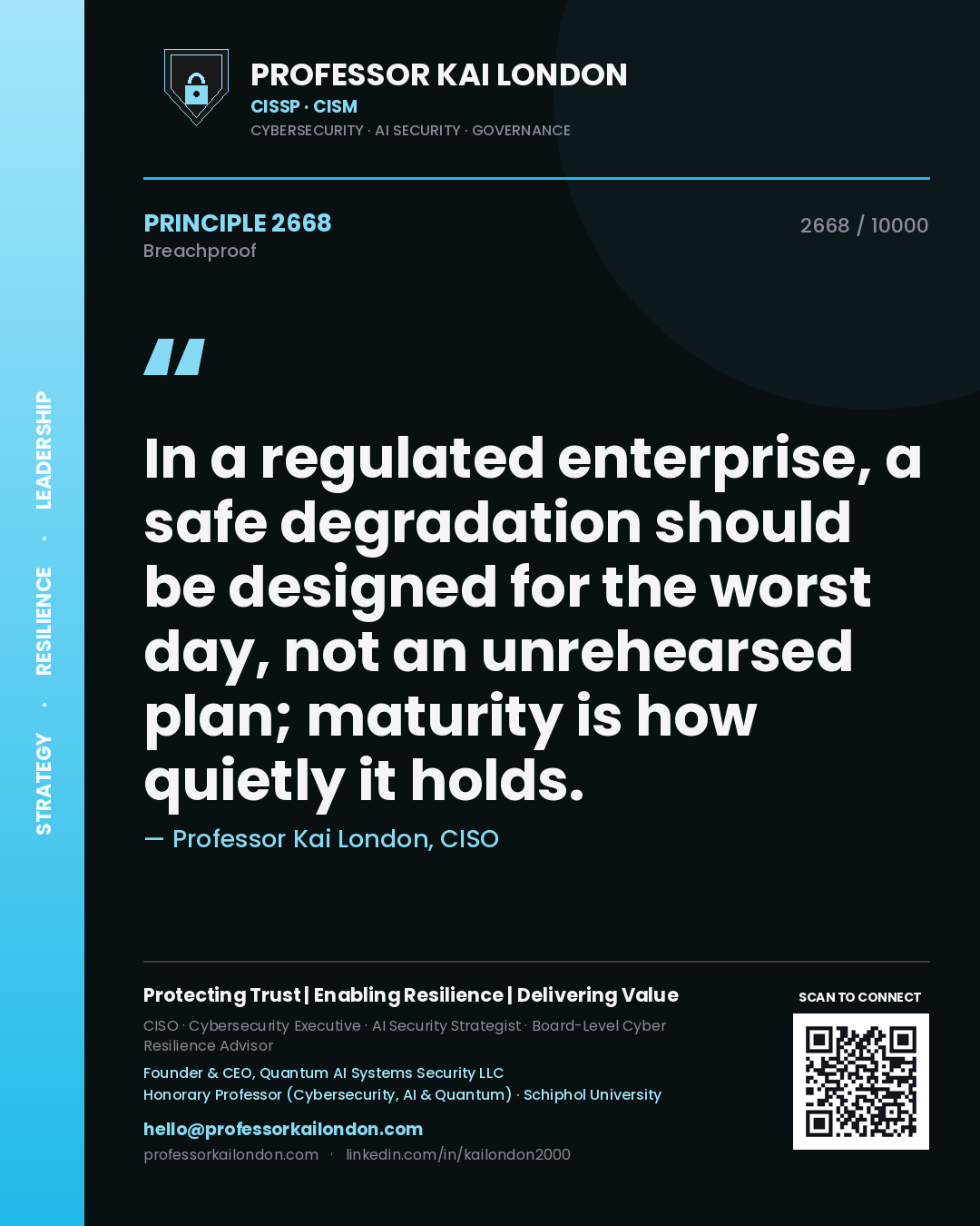 Professor Kai London principle 2668: In a regulated enterprise, a safe degradation should be designed for the worst day, not an unrehearsed plan; maturity is how quietly it holds.