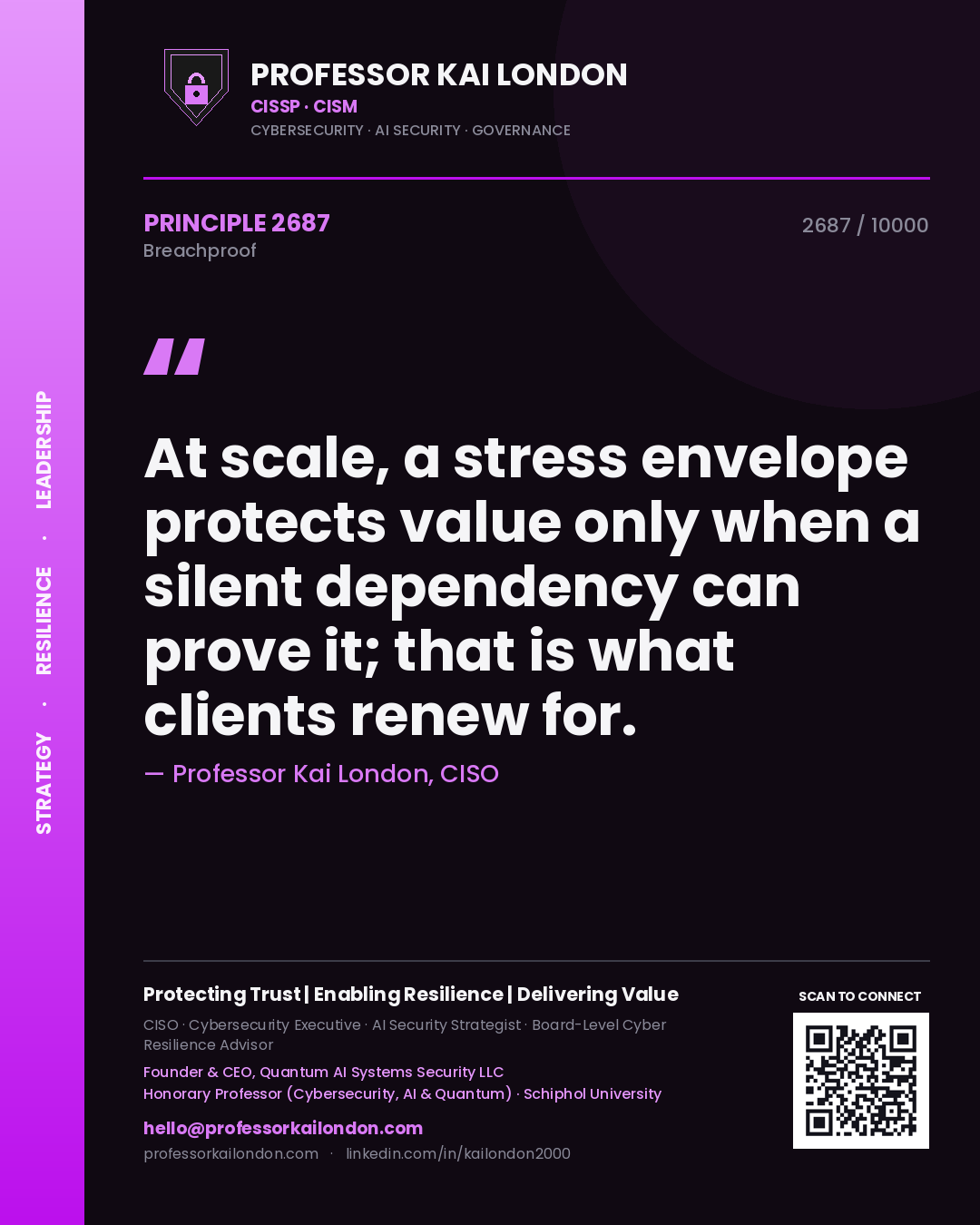Professor Kai London principle 2687: At scale, a stress envelope protects value only when a silent dependency can prove it; that is what clients renew for.