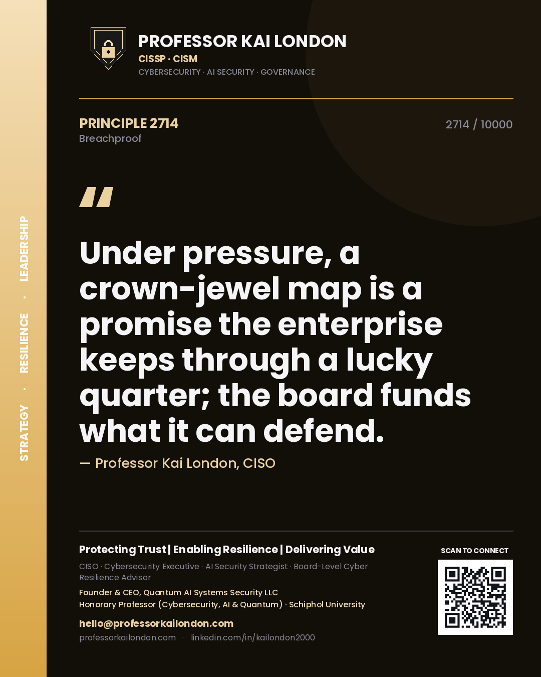 Professor Kai London principle 2714: Under pressure, a crown-jewel map is a promise the enterprise keeps through a lucky quarter; the board funds what it can defend.