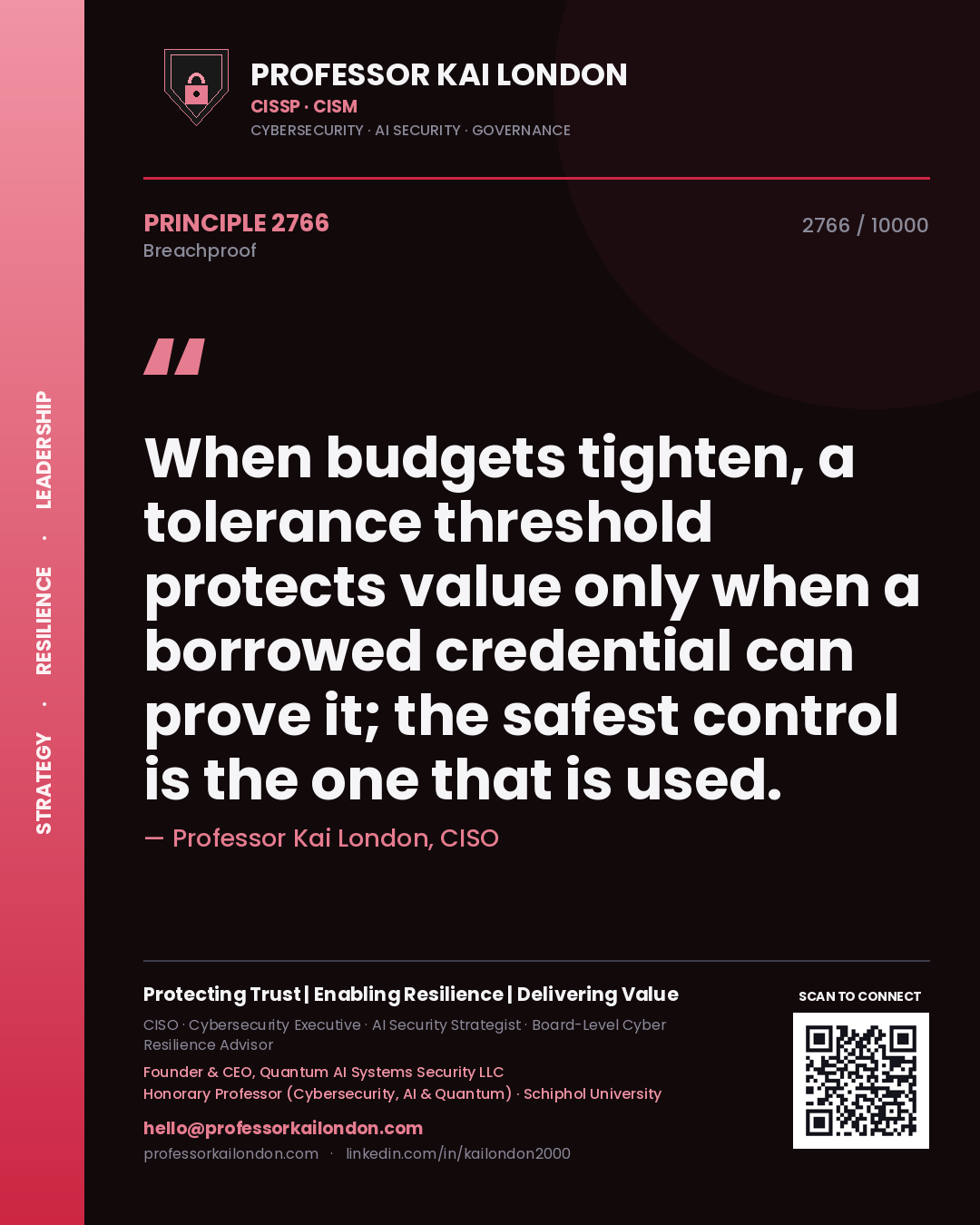 Professor Kai London principle 2766: When budgets tighten, a tolerance threshold protects value only when a borrowed credential can prove it; the safest control is the one that is used.