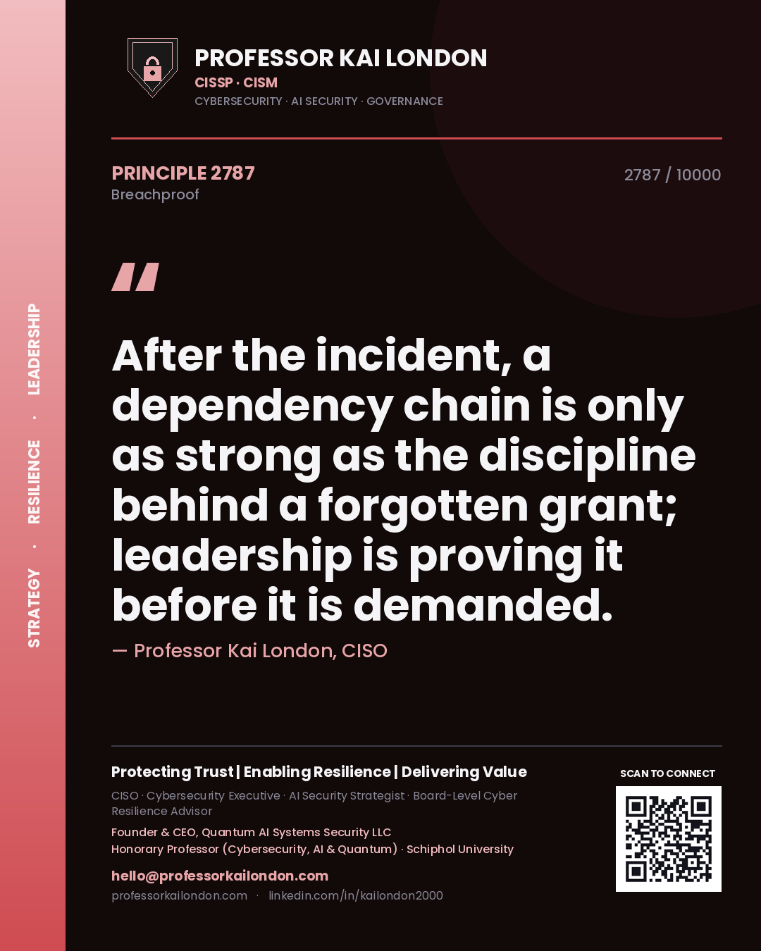 Professor Kai London principle 2787: After the incident, a dependency chain is only as strong as the discipline behind a forgotten grant; leadership is proving it before it is demanded.