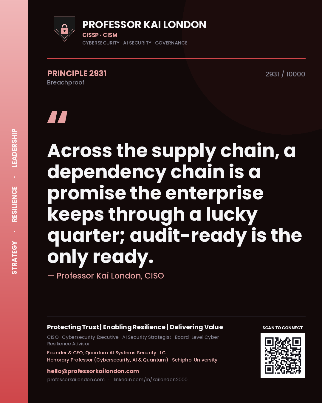 Professor Kai London principle 2931: Across the supply chain, a dependency chain is a promise the enterprise keeps through a lucky quarter; audit-ready is the only ready.